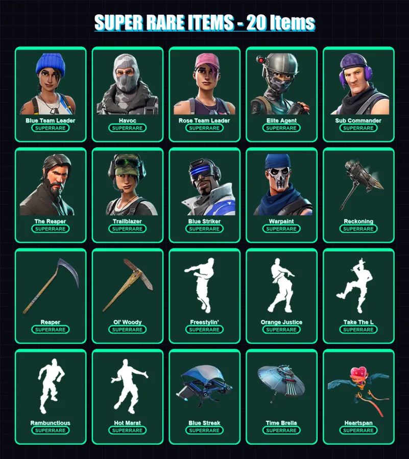 [PC/XBOX] | Blue Team Leader | Havoc | Rose Team Leader | Elite Agent | Sub Commander | 80 skin | 77 pickaxe | 67 emote | 84 glider | Lv1154
