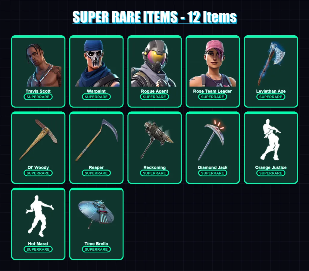 [PC/PSN] | Travis Scott | Warpaint | Rogue Agent | Rose Team Leader | Hybrid | 192 skin | 207 pickaxe | 175 emote | 172 glider | Lv3403