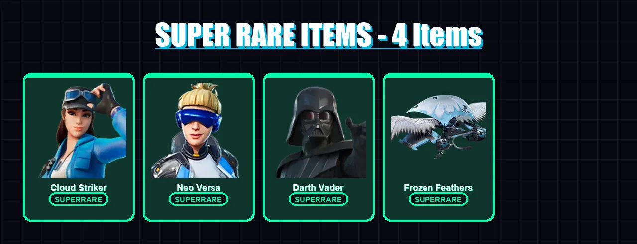 [PC/XBOX/PSN] | Cloud Striker | Neo Versa | Darth Vader | Joey | Blaze | 277 skin | 186 pickaxe | 110 emote | 128 glider | Lv1805