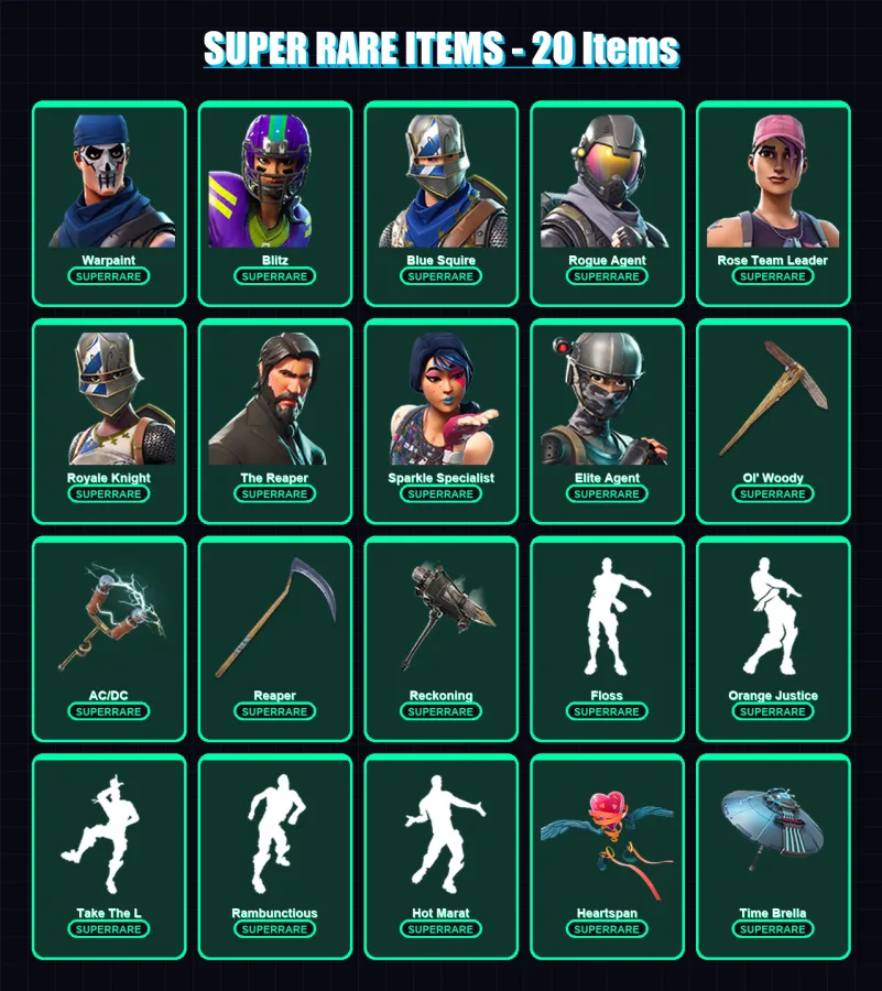 [PC/PSN] | Warpaint | Blitz | Blue Squire | Rogue Agent | Rose Team Leader | 181 skin | 121 pickaxe | 164 emote | 110 glider | Lv1316