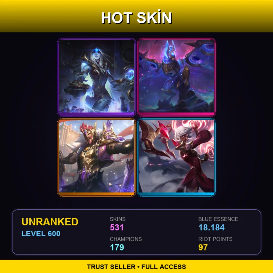 TW | Lv600 | Unranked | 531 Skin | 179 Champ — Unranked / Smurf League of Legends