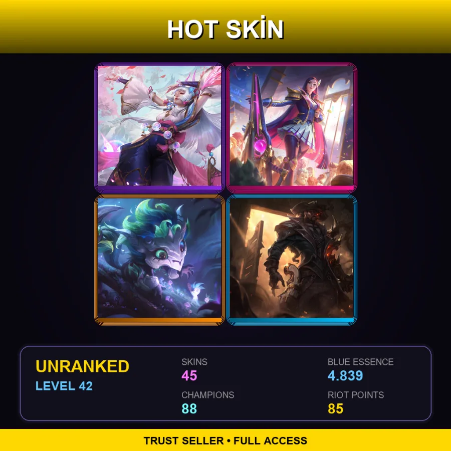 EUNE | Lv42 | Unranked | 45 Skin | 88 Champ — LoL account