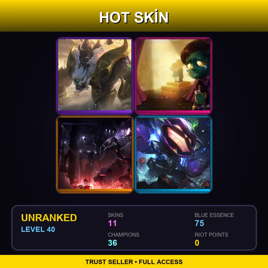 EUNE | Lunar Guardian Malphite | Almost-Prom King Amumu | Mecha Malphite | Battle Boss Ziggs | 11 Skin | 36 Champ | Lv40