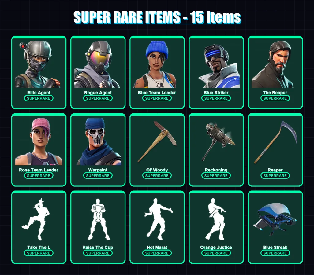 [PS4/PS5/XBOX/PC] | Elite Agent | Rogue Agent | Blue Team Leader | Blue Striker | The Reaper | 118 skin | 88 pickaxe | 105 emote | 87 glider | Lv136
