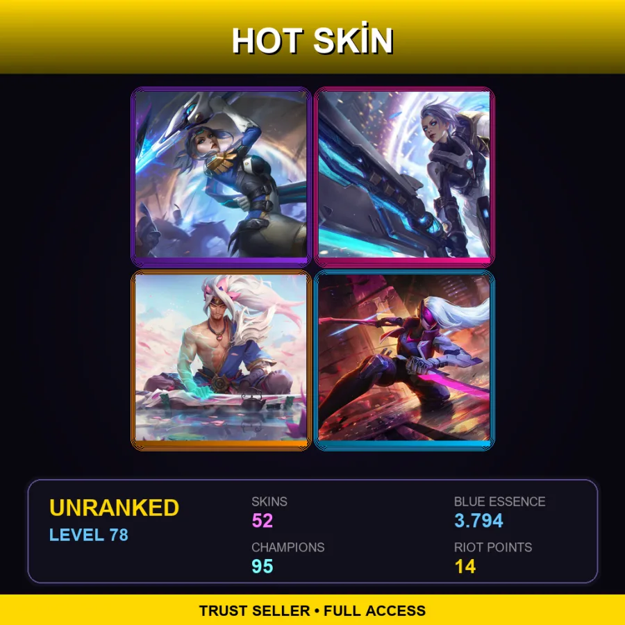EUNE | Lv78 | Unranked | 52 Skin | 95 Champ — LoL account