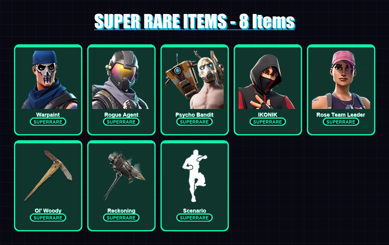 [PC/XBOX/PSN] | Warpaint | Rogue Agent | Psycho Bandit | IKONIK | Rose Team Leader | 94 skin | 89 pickaxe | 95 emote | 88 glider | Lv1598