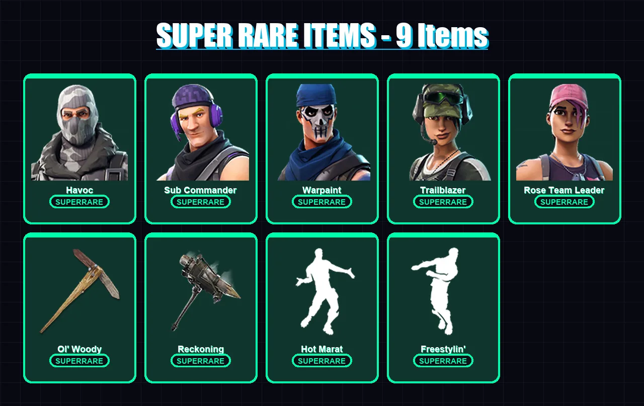 [PC/XBOX/PSN] | Havoc | Sub Commander | Warpaint | Trailblazer | Rose Team Leader | 37 skin | 37 pickaxe | 40 emote | 33 glider | Lv278