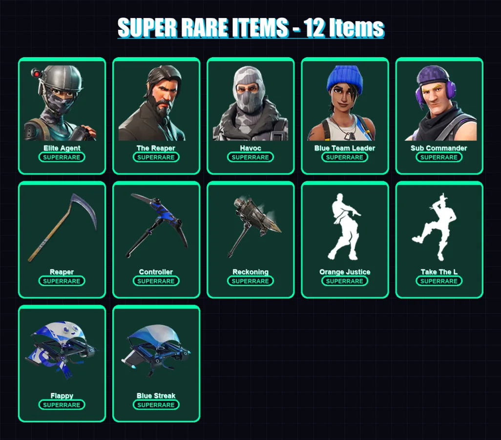[PC/XBOX/PSN] | Elite Agent | The Reaper | Havoc | Blue Team Leader | Sub Commander | 33 skin | 18 pickaxe | 12 emote | 21 glider | Lv261