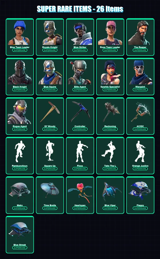 [PC/XBOX] | Blue Team Leader | Royale Knight | Blue Striker | Rose Team Leader | The Reaper | 97 skin | 127 pickaxe | 119 emote | 122 glider | Lv173