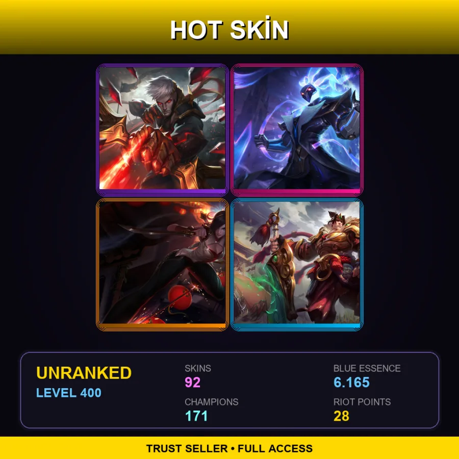 LAS | Lv400 | Unranked | 92 Skin | 171 Champ — Conqueror Varus