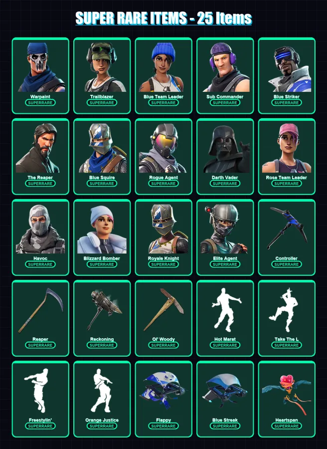 [PS4/PS5/XBOX/PC] | Warpaint | Trailblazer | Blue Team Leader | Sub Commander | Blue Striker | 116 skin | 67 pickaxe | 81 emote | 62 glider | Lv575