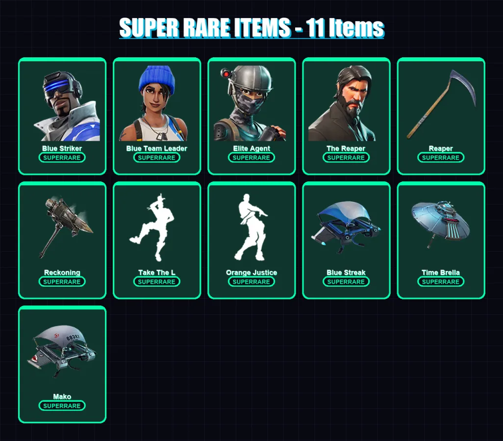 [PC/XBOX] | Blue Striker | Blue Team Leader | Elite Agent | The Reaper | Carbide | 49 skin | 26 pickaxe | 37 emote | 30 glider | Lv467