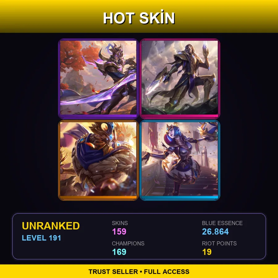 VN | Lv191 | Unranked | 159 Skin | 169 Champ — LoL account