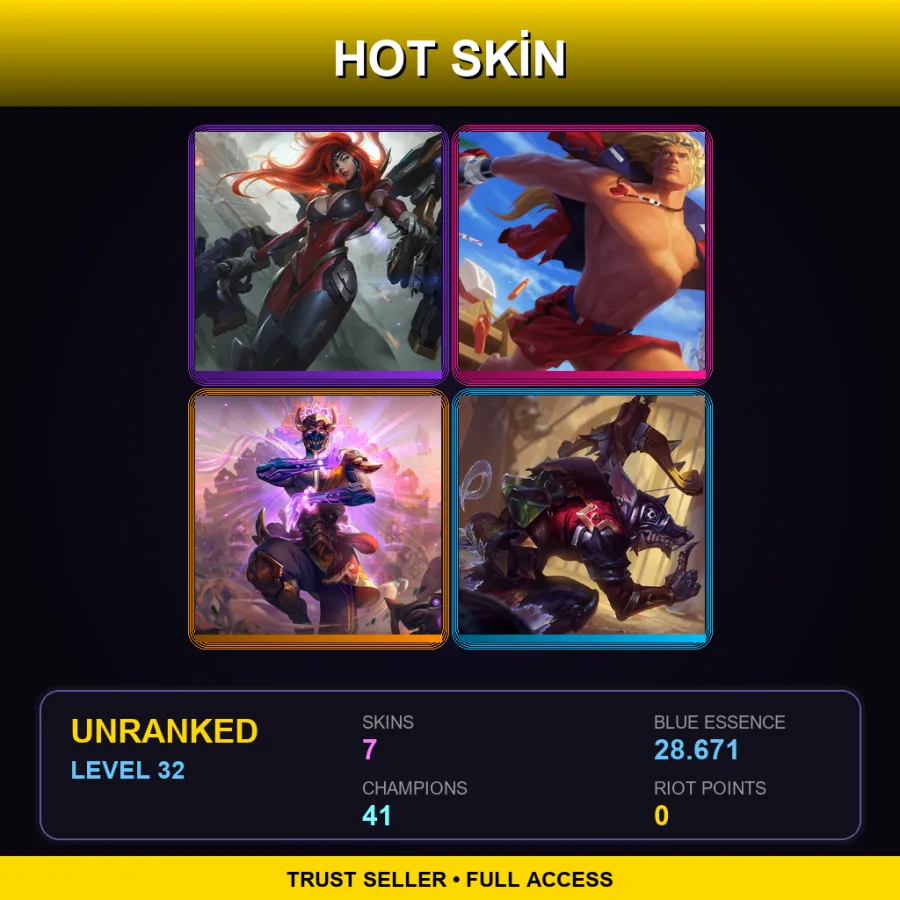 EUW | Lv32 | Unranked | 7 Skin | 41 Champ — LoL account