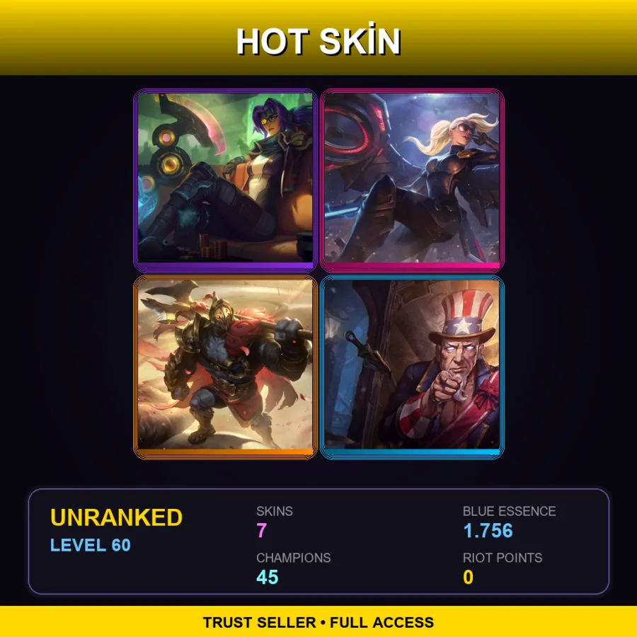 EUW | Lv60 | Unranked | 7 Skin | 45 Champ