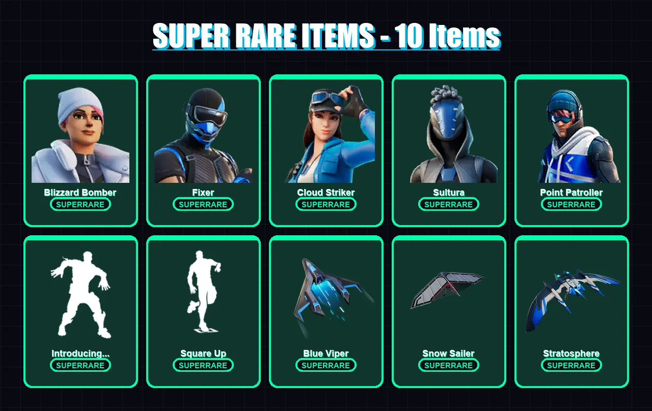 [PS4/PS5/XBOX/PC] | Blizzard Bomber | Fixer | Cloud Striker | Sultura | Point Patroller | 54 skin | 68 pickaxe | 61 emote | 68 glider | Lv938