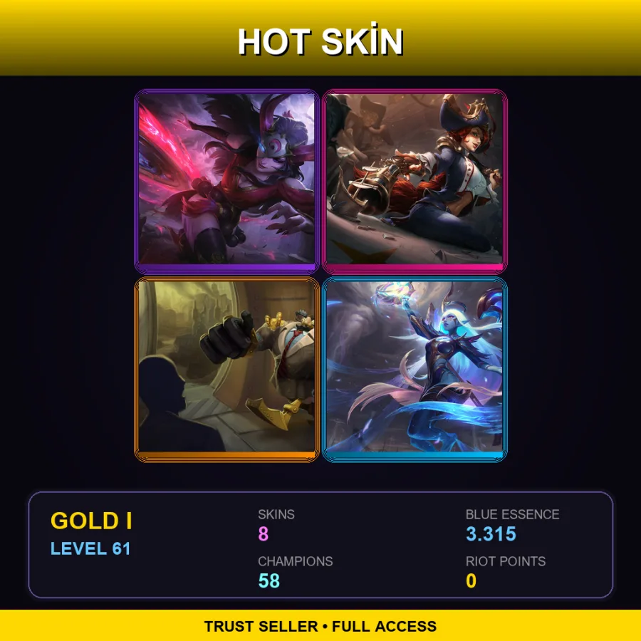 LAS | Lv61 | Gold I | 8 Skin | 58 Champ — LoL account