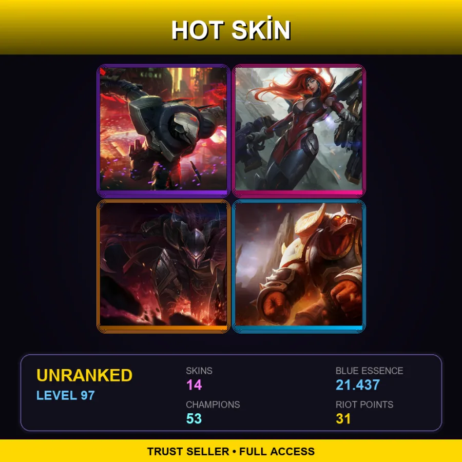 EUNE | PROJECT: Zed | Gun Goddess Miss Fortune | Dragonslayer Pantheon | Infernal Alistar | 14 Skin | 53 Champ | Lv97