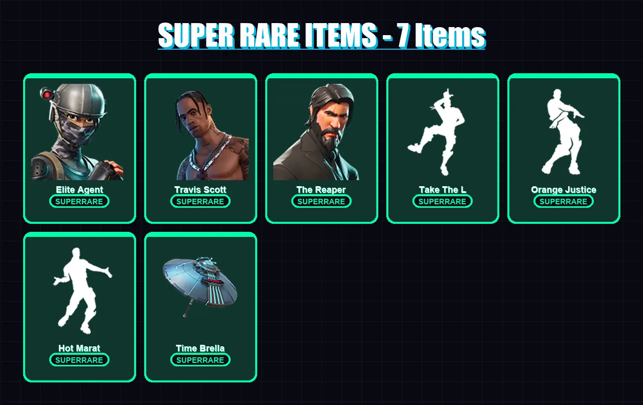 [PC] | Elite Agent | Travis Scott | The Reaper | Carbide | Vendetta | 46 skin | 61 pickaxe | 70 emote | 66 glider | Lv1205