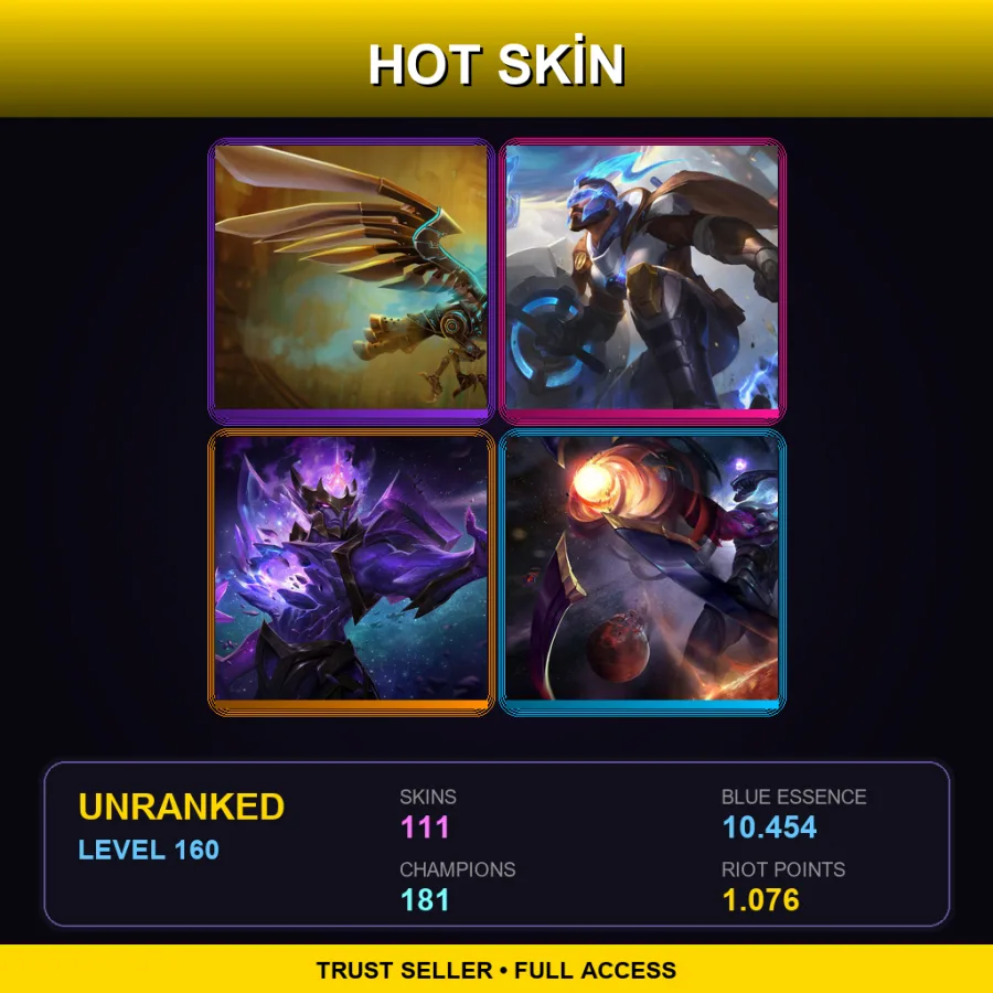 LAN | Lv160 | Unranked | 111 Skin | 181 Champ — LoL account