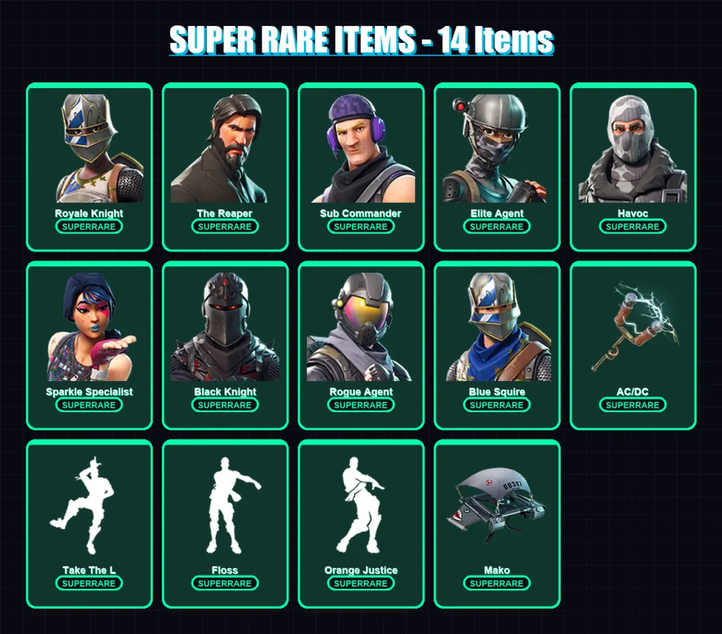 [PC/XBOX/PSN] | Royale Knight | The Reaper | Sub Commander | Elite Agent | Havoc | 81 skin | 71 pickaxe | 65 emote | 62 glider | Lv1053