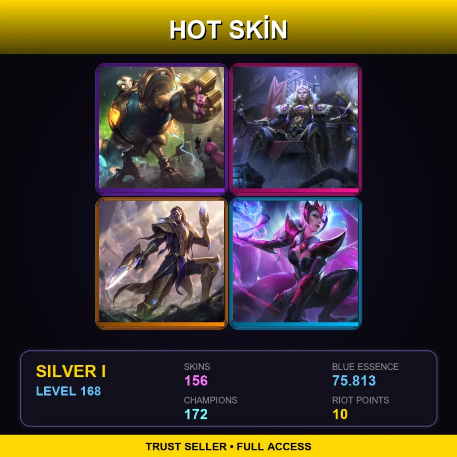 EUNE | Lv168 | Silver I | 156 Skin | 172 Champ — LoL account