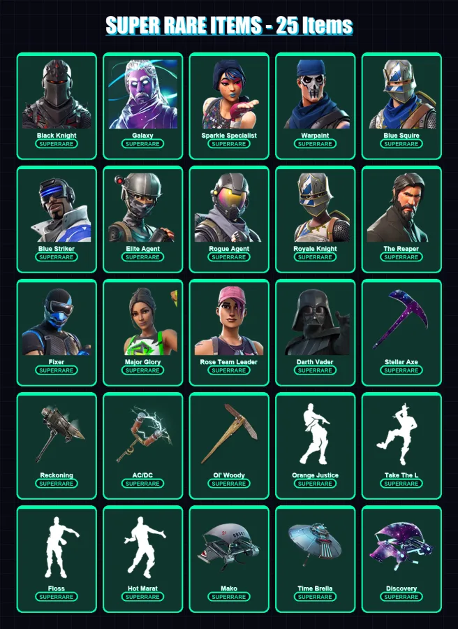 [PS4/PS5/XBOX/PC] | Black Knight | Galaxy | Sparkle Specialist | Warpaint | Blue Squire | 151 skin | 113 pickaxe | 130 emote | 112 glider | Lv1981