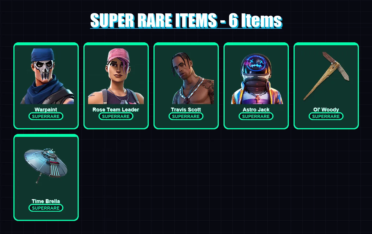 [PC/XBOX/PSN] | Warpaint | Rose Team Leader | Travis Scott | Astro Jack | Gear Specialist Maya | 60 skin | 47 pickaxe | 33 emote | 45 glider | Lv366