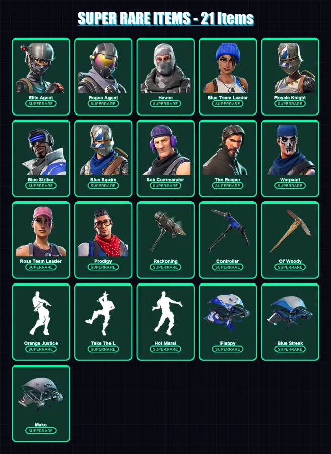 [PC/XBOX] | Elite Agent | Rogue Agent | Havoc | Blue Team Leader | Royale Knight | 79 skin | 77 pickaxe | 67 emote | 78 glider | Lv935