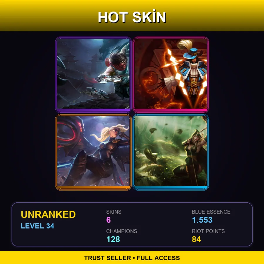 SG | Lv34 | Unranked | 6 Skin | 128 Champ — LoL account