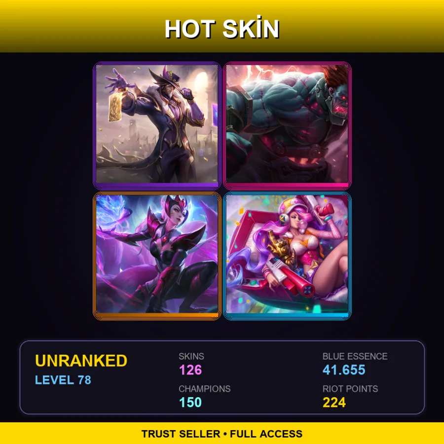 OCE | Lv78 | Unranked | 126 Skin | 150 Champ — LoL account