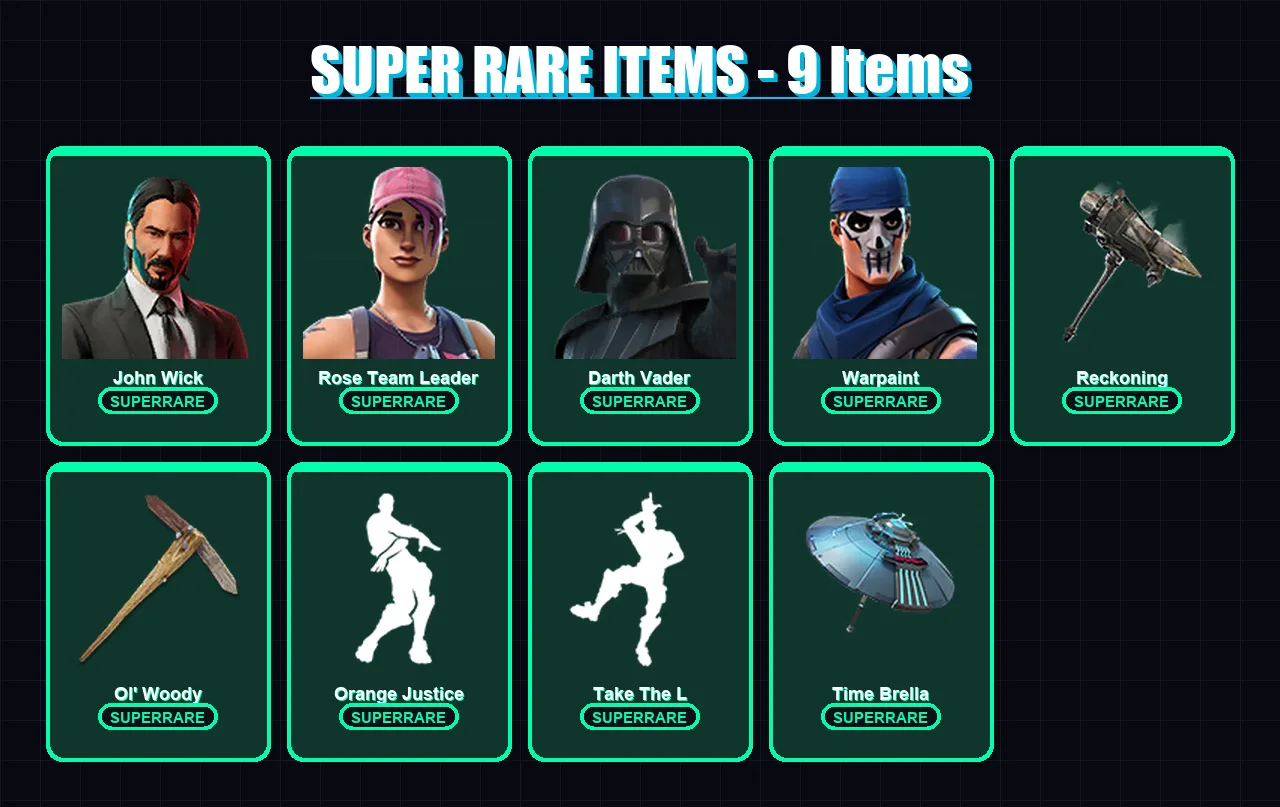 [PC/XBOX] | John Wick | Rose Team Leader | Darth Vader | Warpaint | Zenith | 64 skin | 67 pickaxe | 74 emote | 94 glider | Lv1375