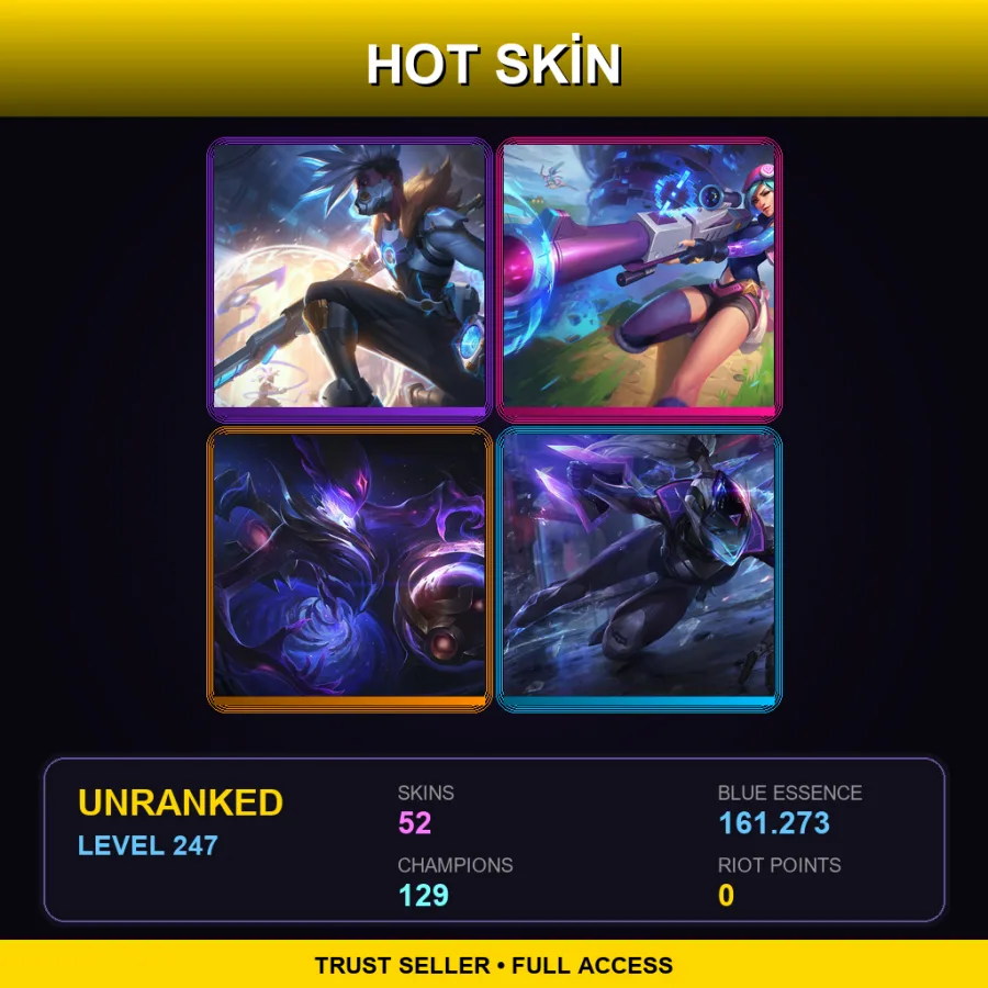 EUNE | Lv247 | Unranked | 52 Skin | 129 Champ — LoL account