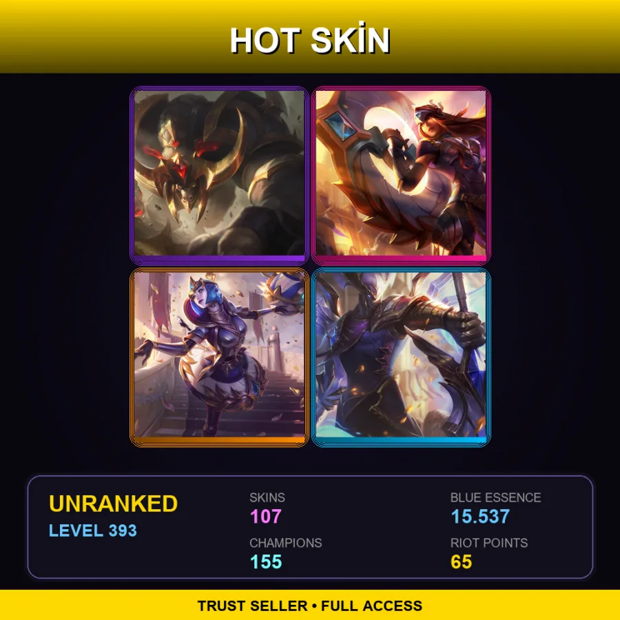 LAS | Lv393 | Unranked | 107 Skin | 155 Champ — LoL account