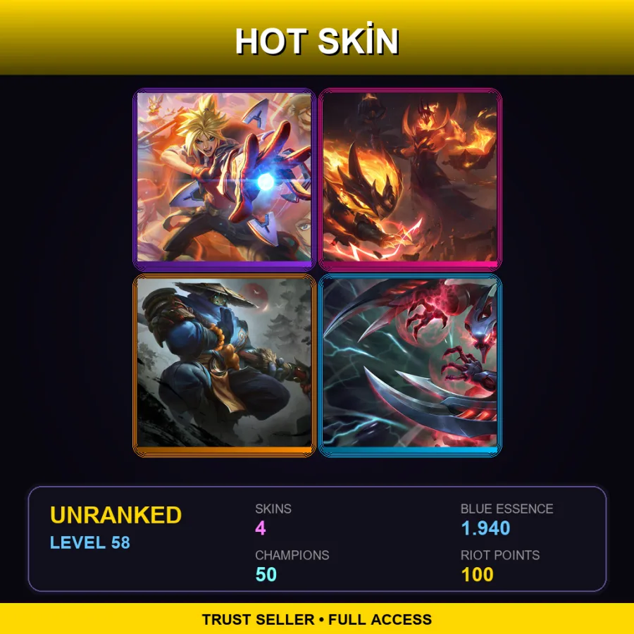 EUNE | Lv58 | Unranked | 4 Skin | 50 Champ