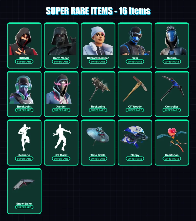 [PC/XBOX] | IKONIK | Darth Vader | Blizzard Bomber | Fixer | Sultura | 282 skin | 325 pickaxe | 234 emote | 237 glider | Lv4794