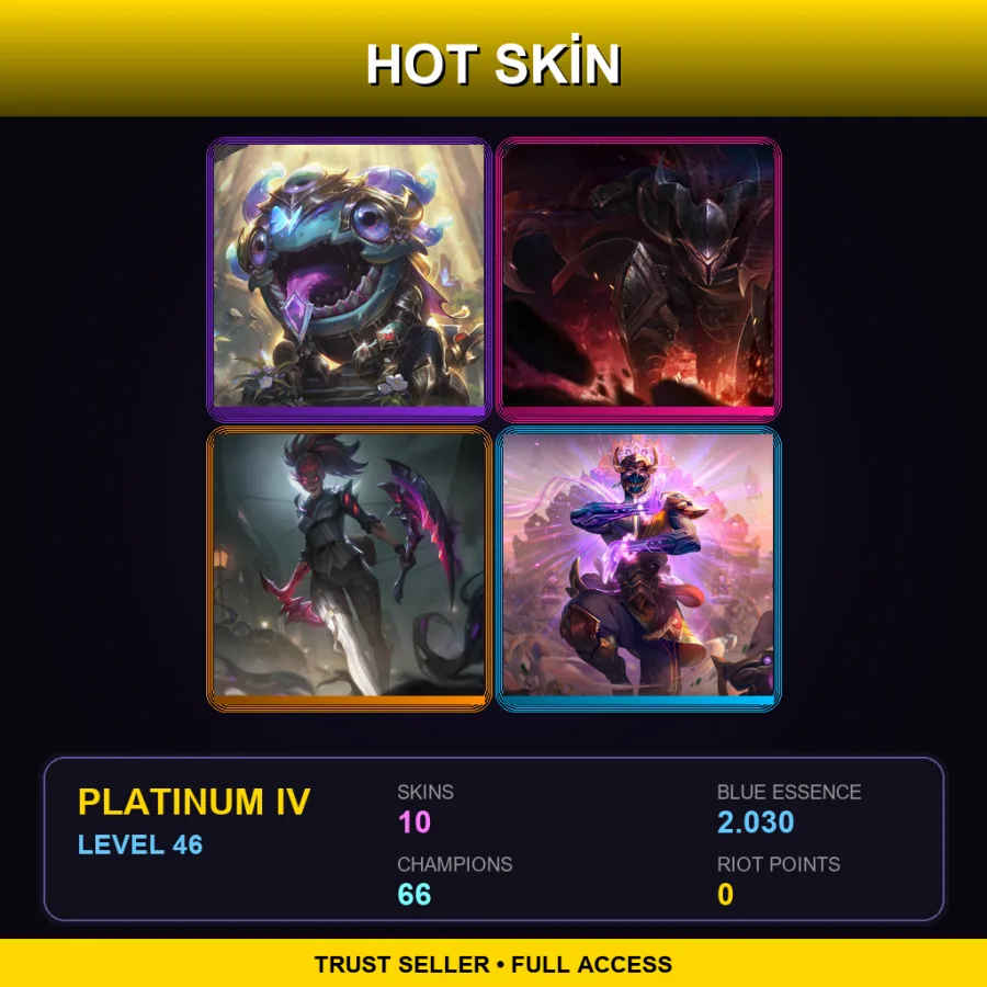 EUW | Lv46 | Platinum IV | 10 Skin | 66 Champ — LoL account