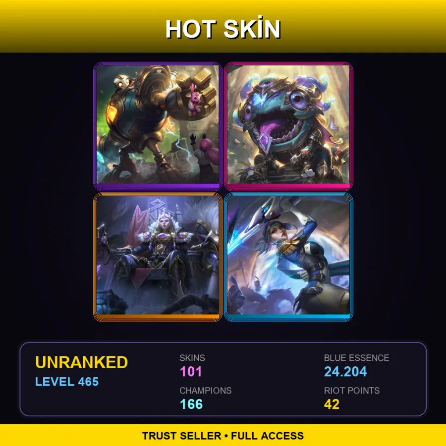 LAN | Lv465 | Unranked | 101 Skin | 166 Champ