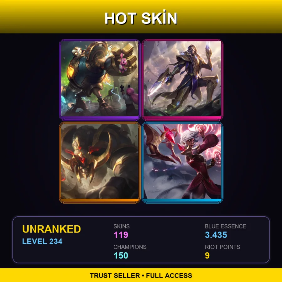 EUNE | Lv234 | Unranked | 119 Skin | 150 Champ