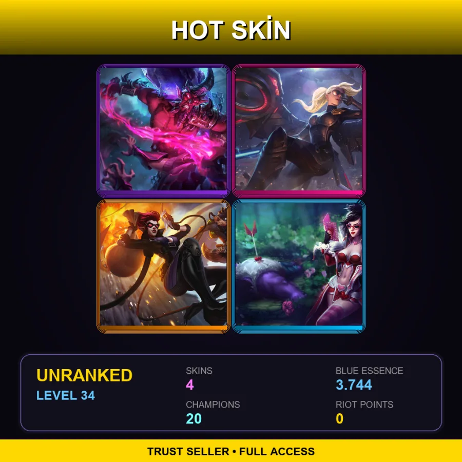NA | Lv34 | Unranked | 4 Skin | 20 Champ — LoL account