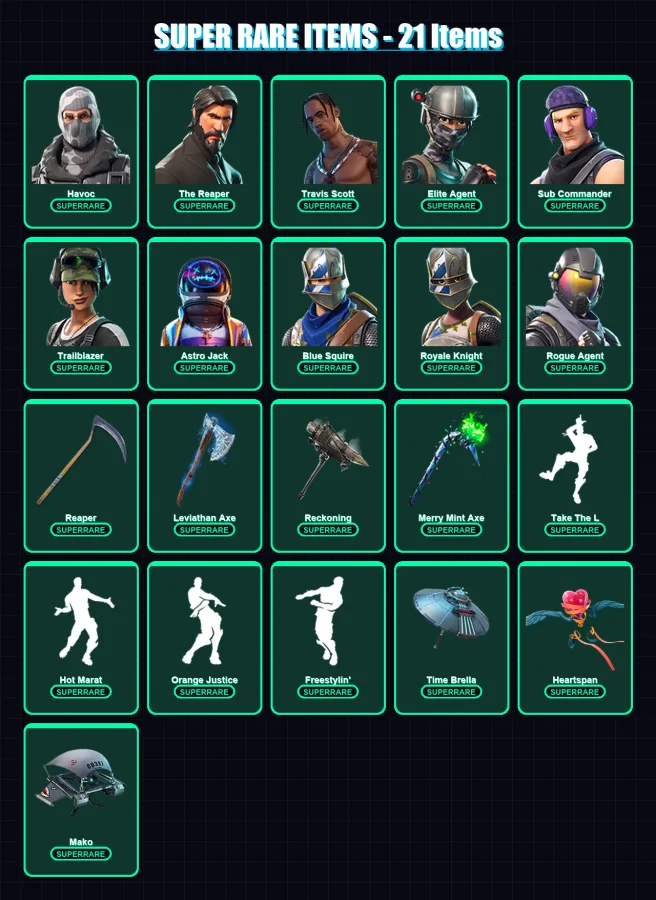 [PC/PSN] | Havoc | The Reaper | Travis Scott | Elite Agent | Sub Commander | 280 skin | 237 pickaxe | 190 emote | 195 glider | Lv3570