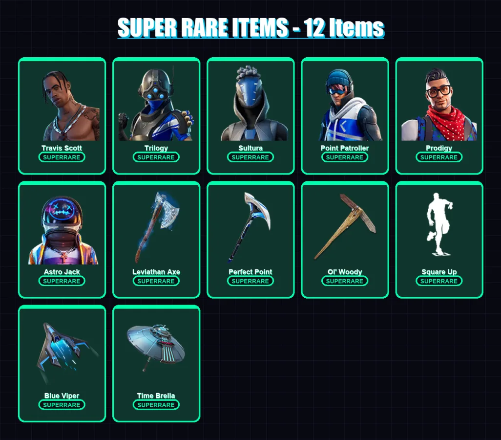 [SWITCH/XBOX/PC] | Travis Scott | Trilogy | Sultura | Point Patroller | Prodigy | 114 skin | 144 pickaxe | 128 emote | 122 glider | Lv2249