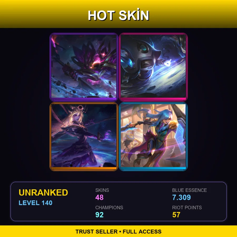 LAS | Lv140 | Unranked | 48 Skin | 92 Champ — LoL account