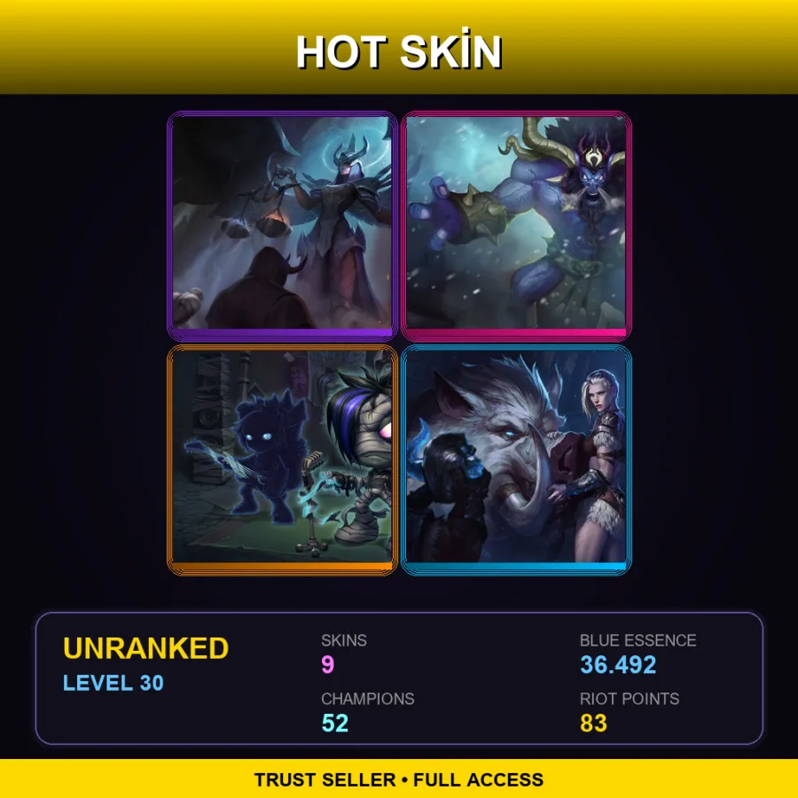 EUW | Lv30 | Unranked | 9 Skin | 52 Champ