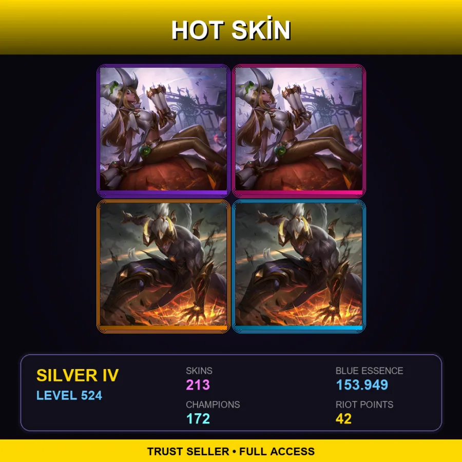 EUW | Lv524 | Silver IV | 213 Skin | 172 Champ