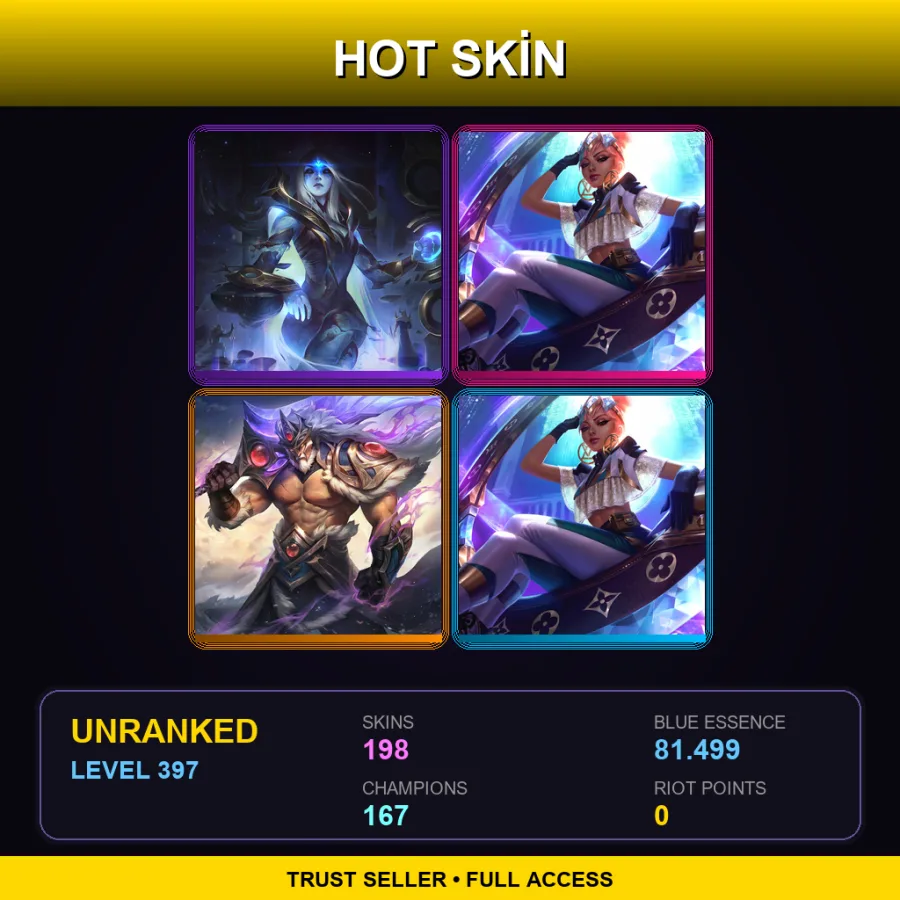 VN | Lv397 | Unranked | 198 Skin | 167 Champ