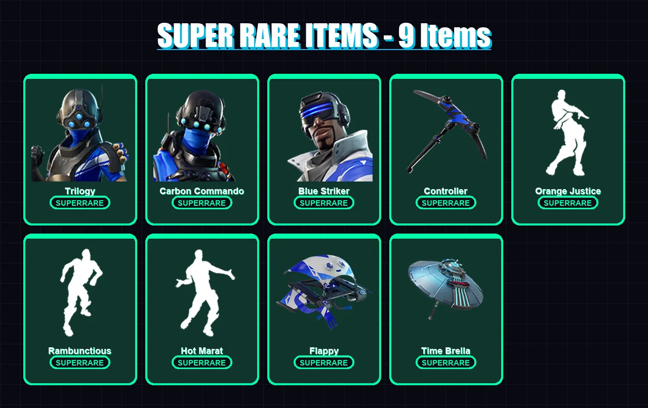 [PC/XBOX] | Trilogy | Carbon Commando | Blue Striker | Zero | Blackheart | 49 skin | 56 pickaxe | 69 emote | 62 glider | Lv1040