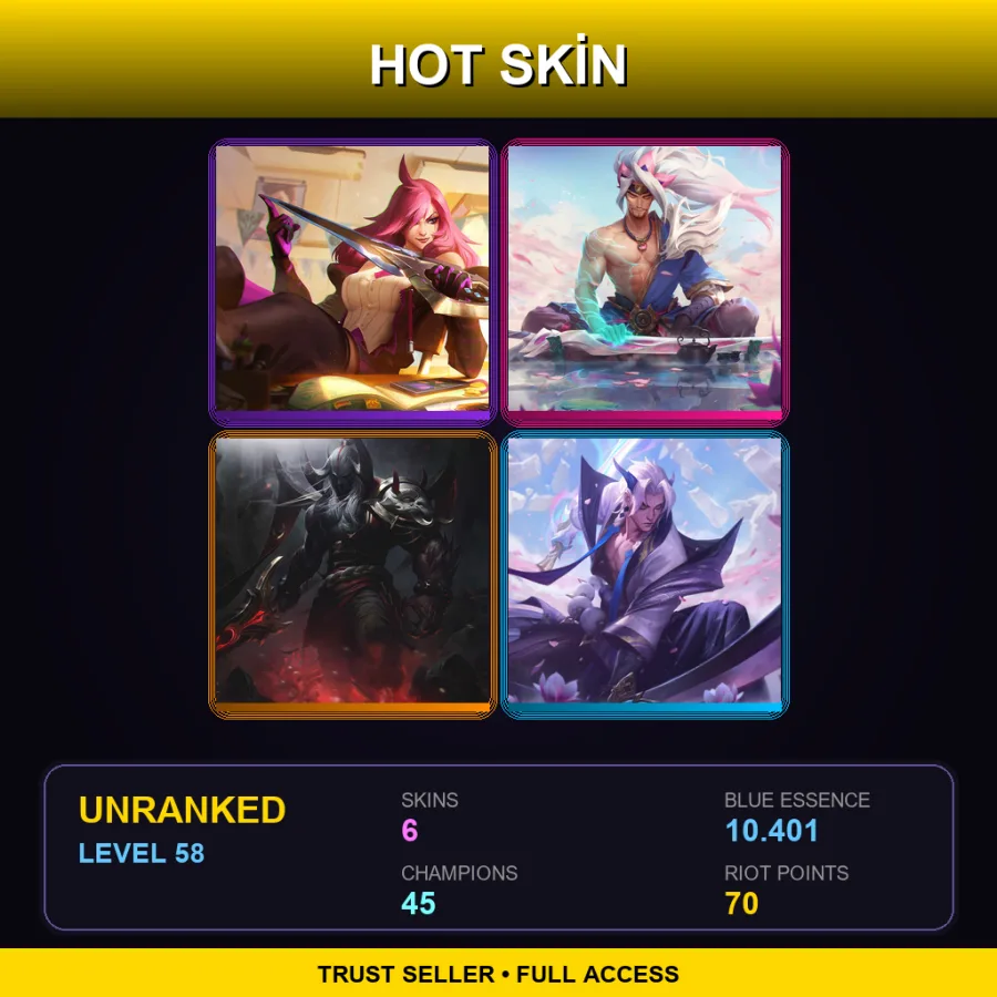 EUW | Lv58 | Unranked | 6 Skin | 45 Champ