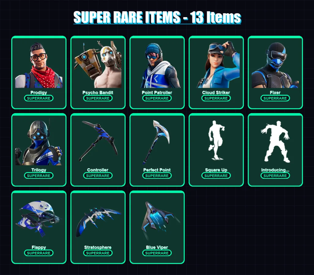 [PS4/PS5/XBOX/PC] | Prodigy | Psycho Bandit | Point Patroller | Cloud Striker | Fixer | 104 skin | 81 pickaxe | 76 emote | 72 glider | Lv1164 — Fortnite account