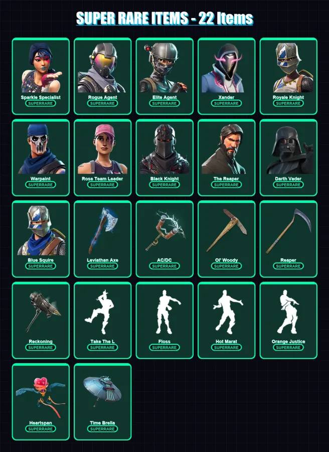 [PC/PSN] | Sparkle Specialist | Rogue Agent | Elite Agent | Xander | Royale Knight | 292 skin | 302 pickaxe | 233 emote | 246 glider | Lv3320